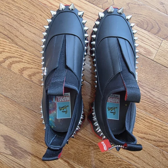 Christian Louboutin Black Sneakers with Red Soles and Silver Spikes - Picture 10 of 12